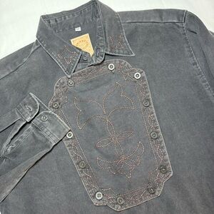 Vintage Wah Maker Mens MED Frontier Clothing Bib Shirt Black Western Made in USA